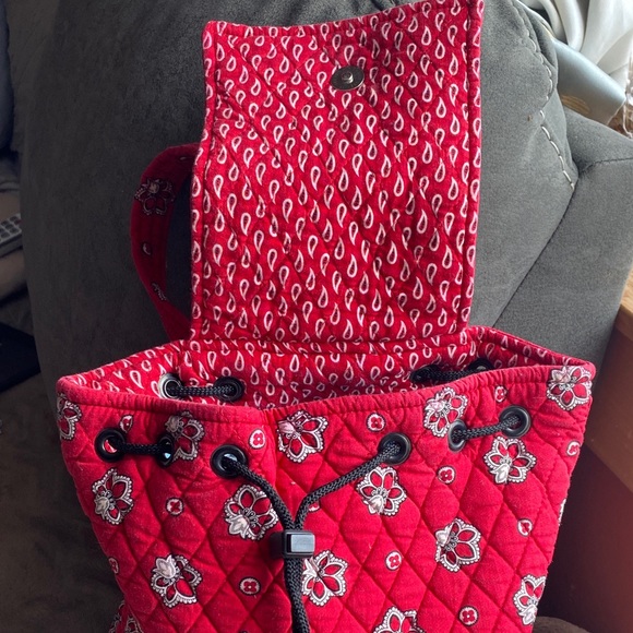 Vera Bradley Floral Quilted Red Backpack 14” X 12” - Picture 2 of 4